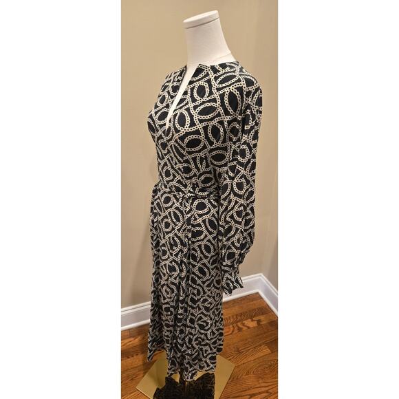 Isabel Marant Black Silk Printed Midi Silk Chain Link Print Wrap Dress Size 42 - Picture 3 of 10